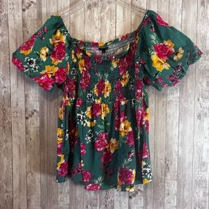 Torrid Floral Puff Sleeve Smocked Blouse
